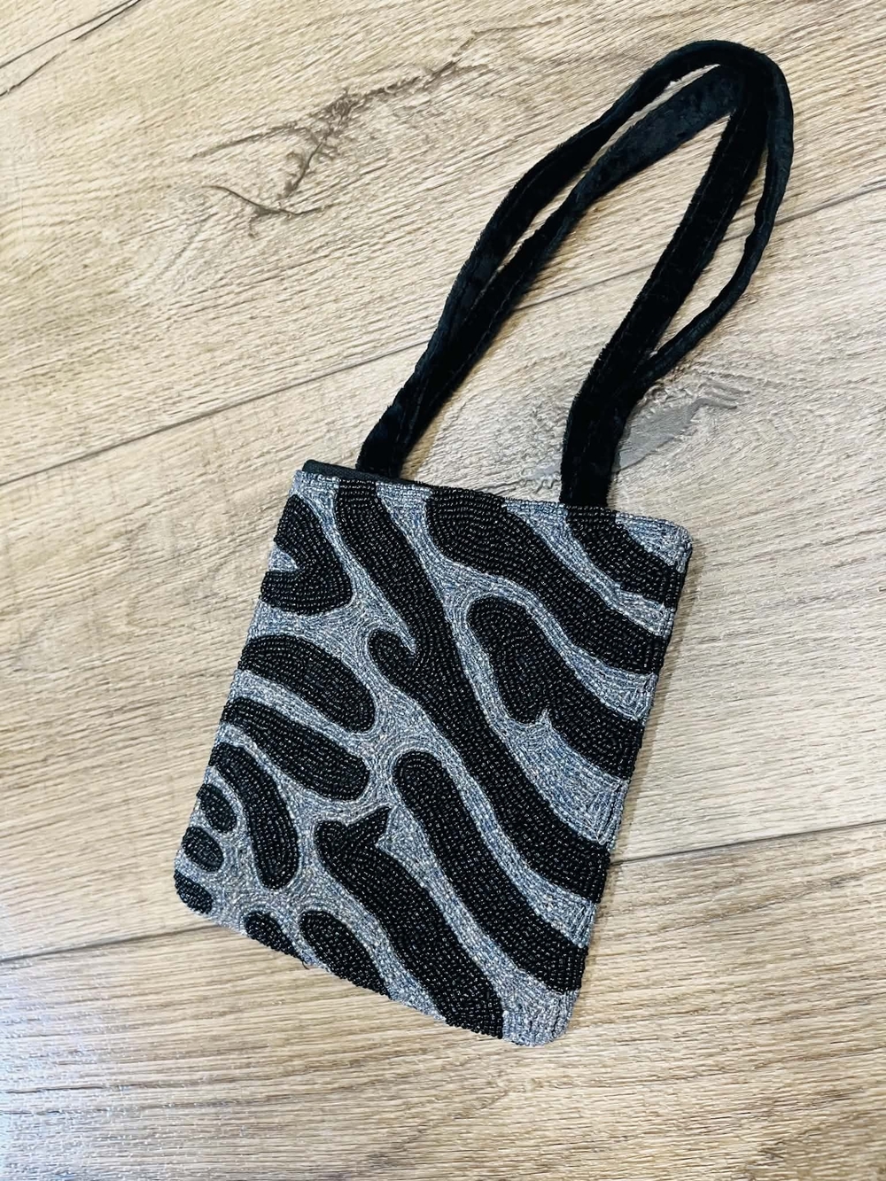 Black & Silver Beaded Zebra Pattern Shoulder Bag